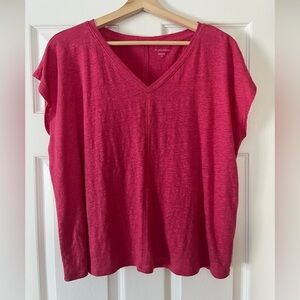Eileen Fisher organic linen jersey v-neck tee small geranium